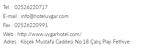 Hotel Uygar telefon numaralar, faks, e-mail, posta adresi ve iletiim bilgileri